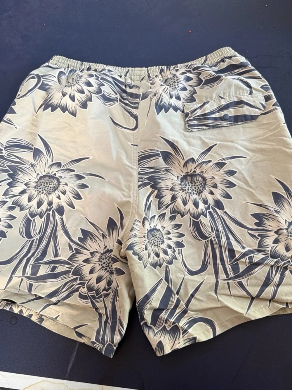 Patagonia Beige Floral Swim Board Shorts with Black Print